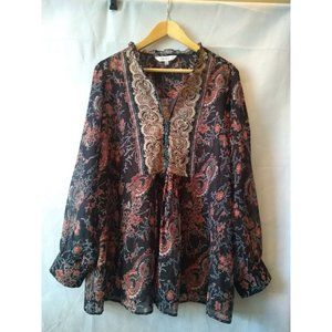 Ranna Gill Multicolor Paisley Floral Print Long Sleeve Button-Down Blouse Sz 3X